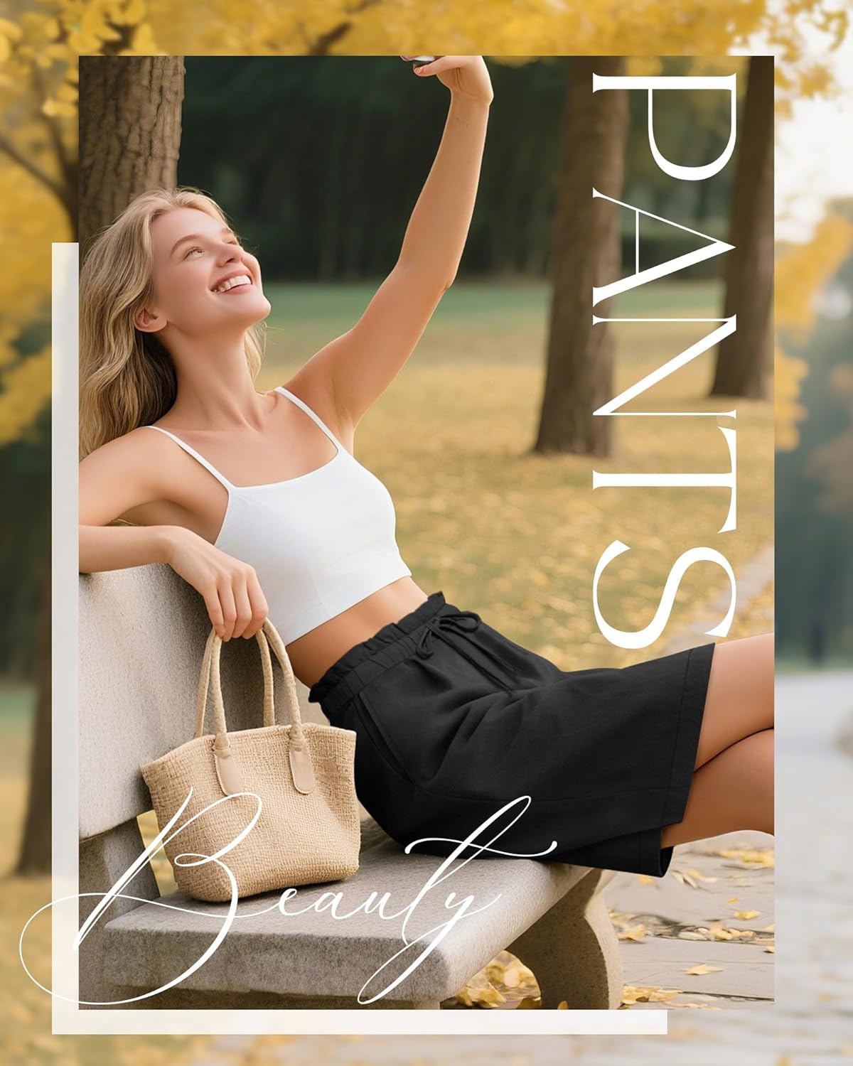 2 Pack Women's Linen Bermuda Shorts High Waist Wide Leg Summer Drawstring Mid Length Shorts with Pockets - Image 3