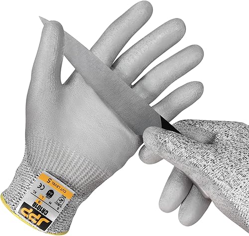 JPP Guantes de trabajo prémium resistentes a los cortes protección CE nivel 5 con revestimiento de poliuretano a prueba de cortes con agarre firme