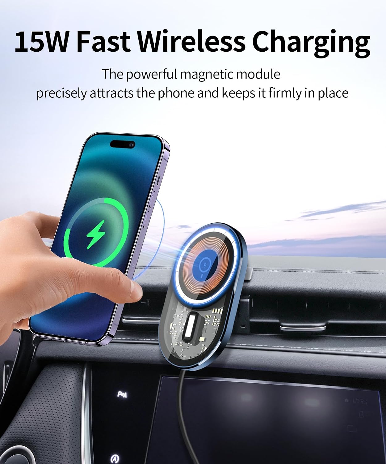 Wireless Charging Car Phone Holder for Cadillac XT5 2017-2025 / XT6 2020-2025 Auto Accessories Navigation Bracket Interior Decoration, 360° Rotation Car Phone Mount Compatible with MagSafe