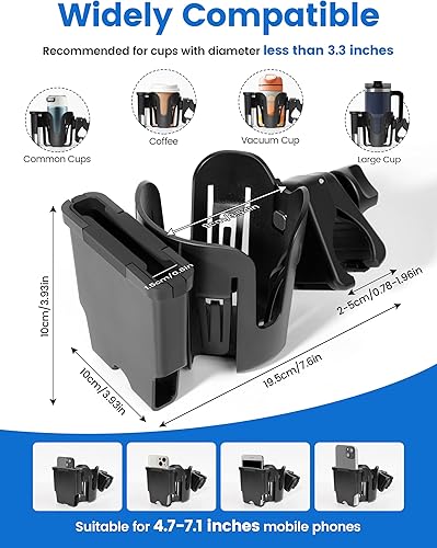 Miniatura 6 de Portavasos para silla de ruedas con soporte para teléfono, soporte para tazas 2 en 1, abrazadera giratoria de 360 con protección contra golpes de