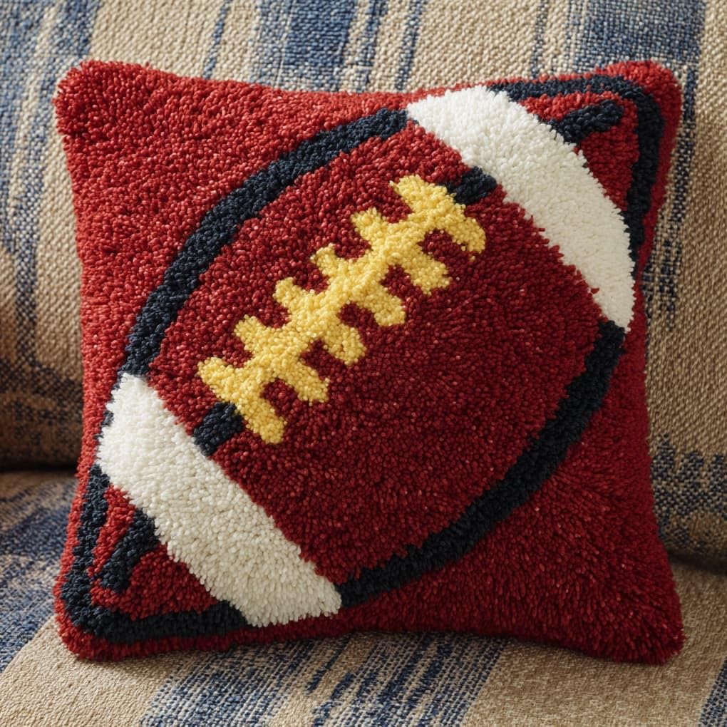 Henypt DIY Latch Hook Kit 43x43cm / 17x17 Inch,Baseball Complete Crochet Rug Kit with Yarns & Hook,Creative Needlework Gift for Family