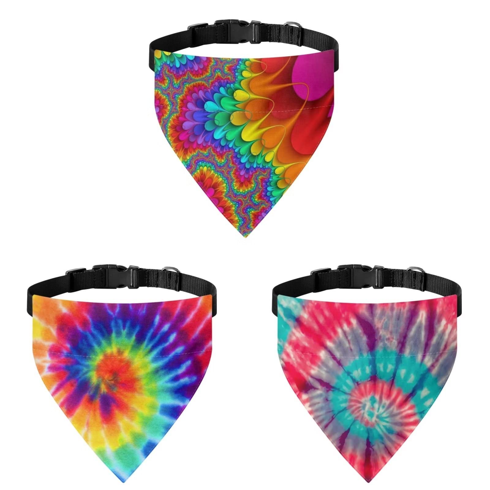 COEQINE Rainbow Pet Bandanas Set for Summer, Durtable Lightweight Tie Dye Print Dogs Cats Scarves for Walking Sport