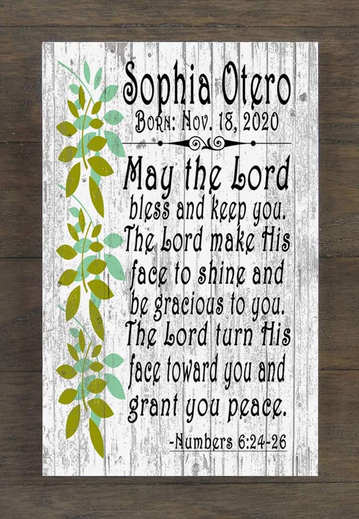 Broad Bay Personalized Nursery Decor Baby Birth Sign CUSTOM Numbers 6:24-26 Verse Wall Art Gift For New Baby Boy or Girl's Room From Grandparent Mom or Dad or GodParent Godmother - Godfather
