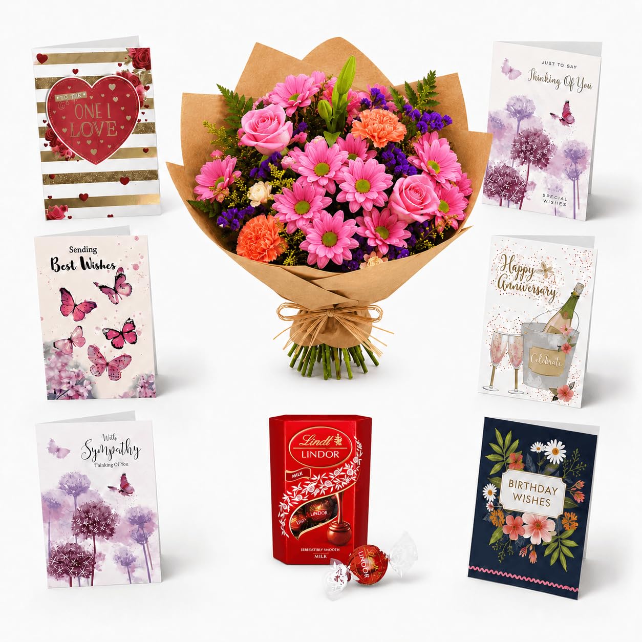 Homeland Florists Fresh Flowers - Pink Mixed Bouquet - Chocolates & Handwritten Greetings Card - Roses, Lilies, Carnations - Birthday or Thank You Gift (Bouquet + Large Greetings Card & Chocolates)