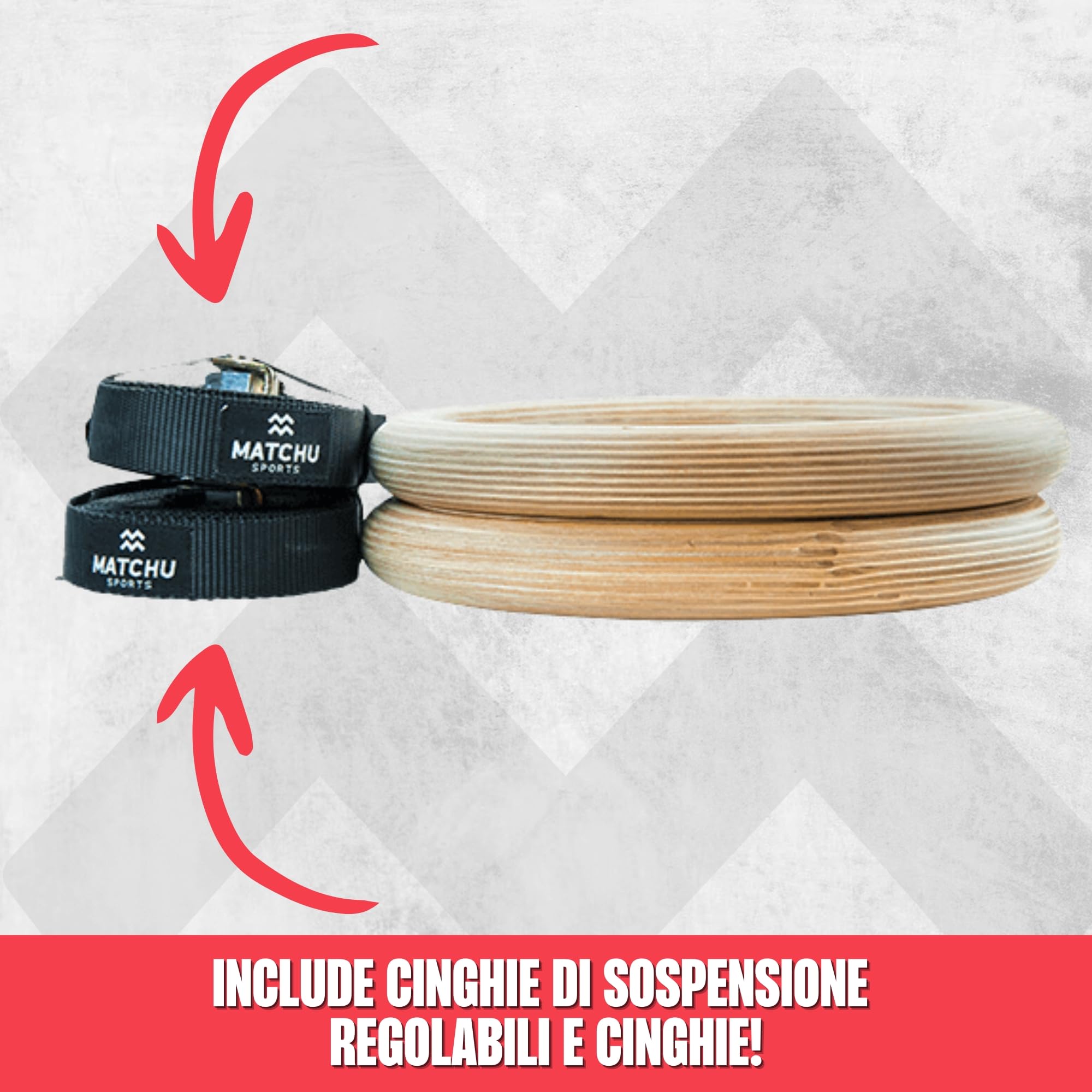 MATCHU - Anelli da Palestra in Legno - Anelli da Palestra in Legno - Anelli da Fitness - Caricabile Fino a 400KG - Regolabile - 2 Pezzi - Cinghie Incluse - Nero