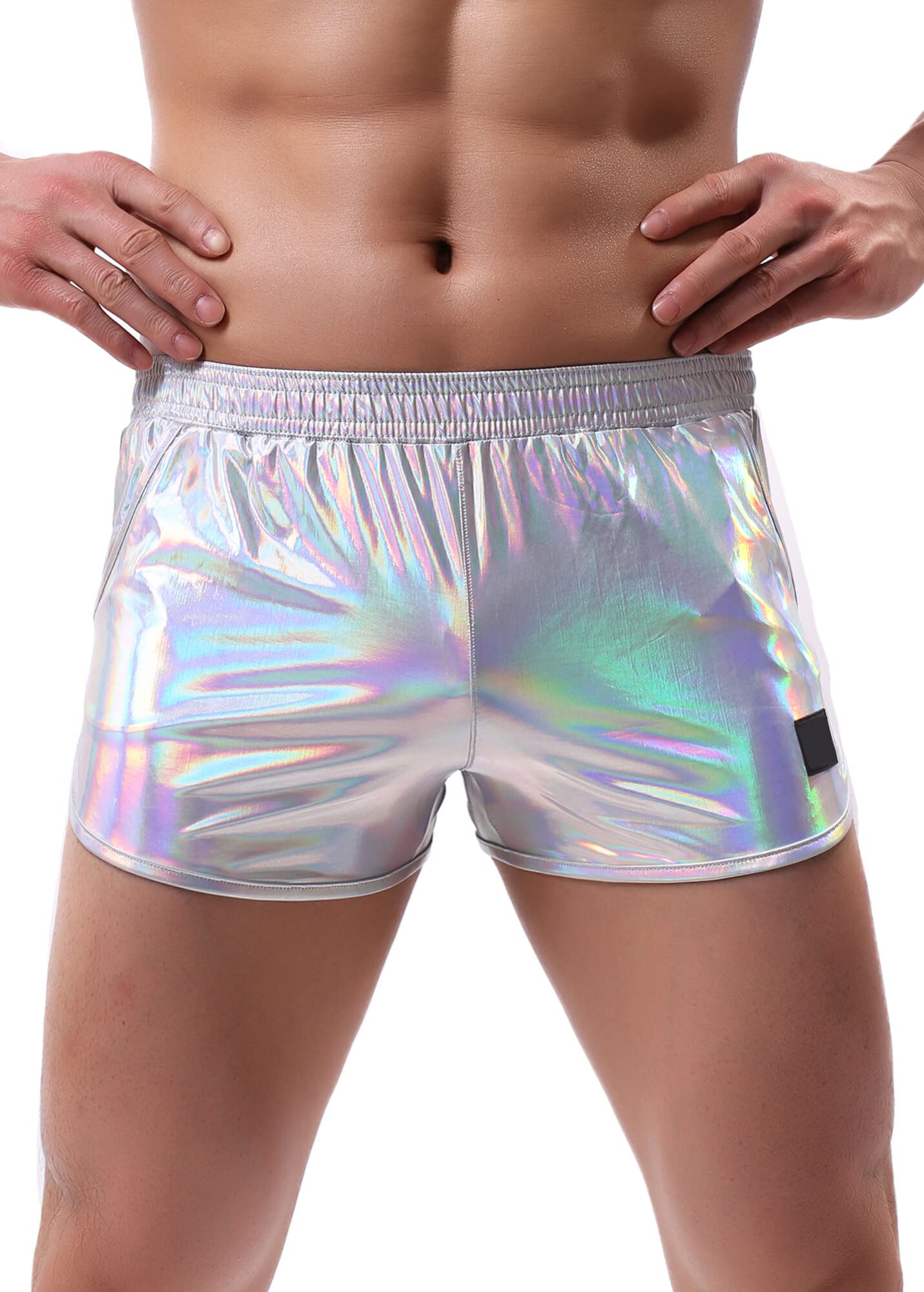 Panegy Glänzende Metallic-Shorts für Herren, Bühnen-Clubwear, holografische Bade-Boxershorts, Badehose, Hotpants, Bikini, Badeanzug, Unterhose