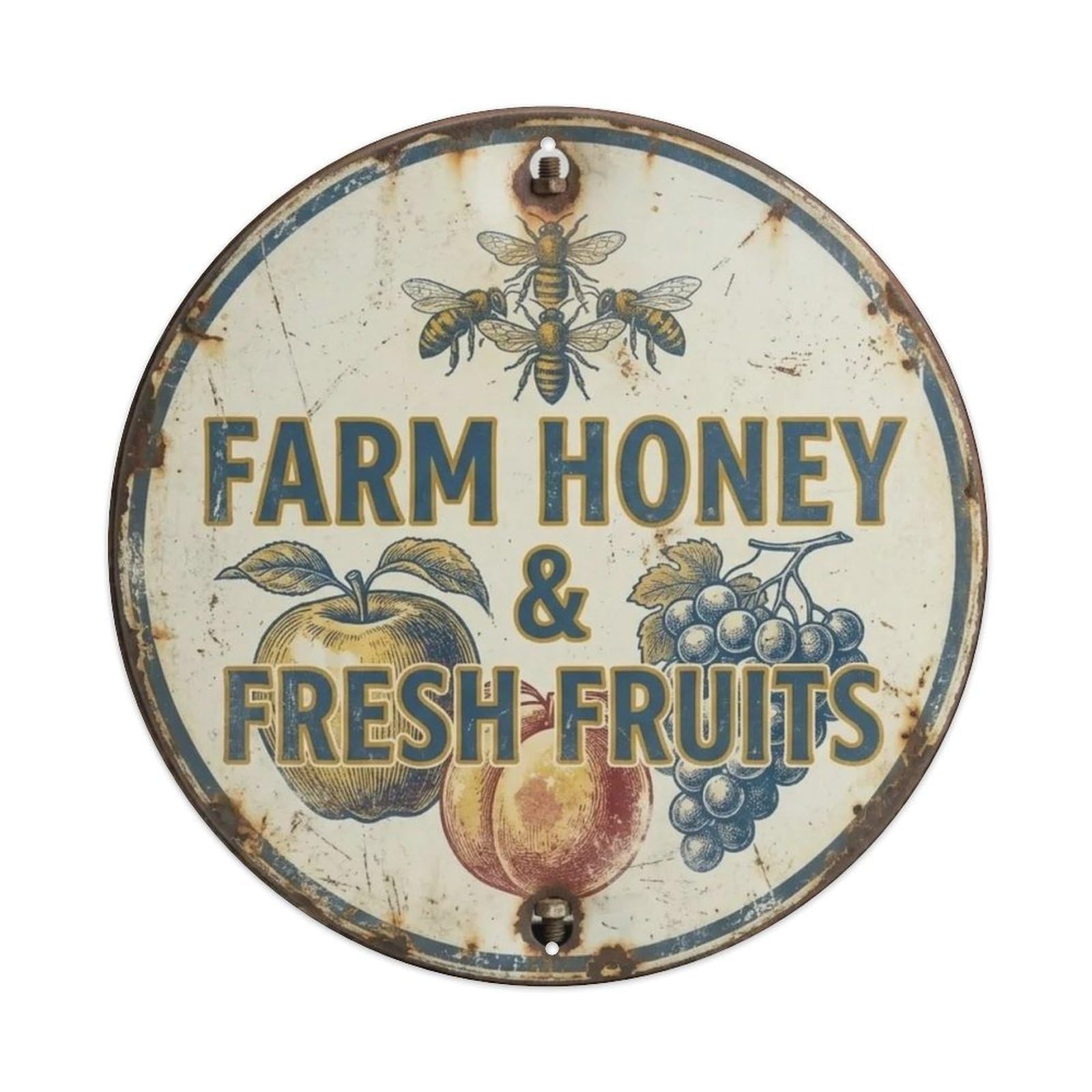 Farm Honey And Fresh Fruits. Metal Tin Sign Plaque