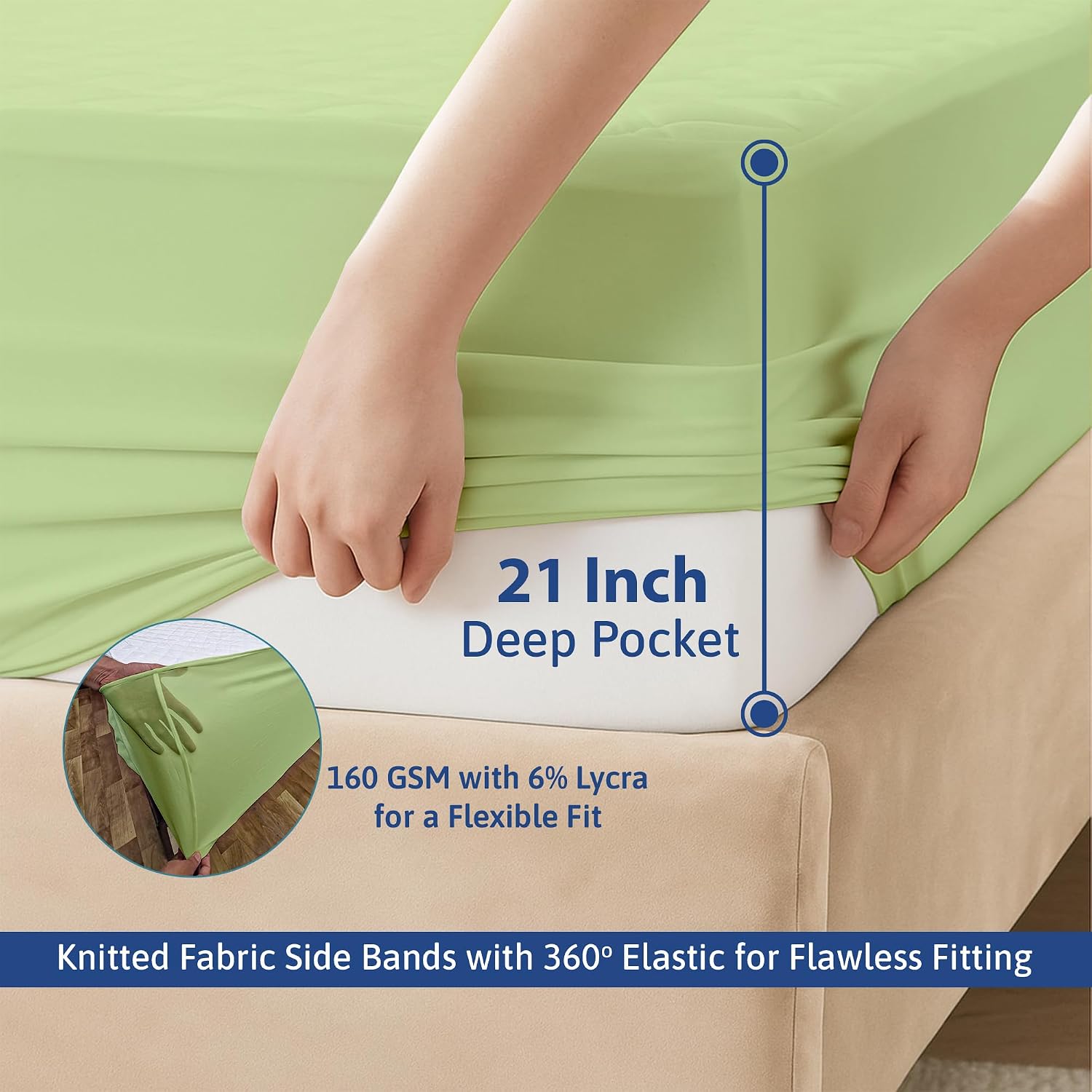 400 GSM Waterproof Mattress Pad, Quilted Mattress Protector with Microfiber Top, TPU Backing, 21" Deep Pocket, Noiseless, Breathable Bed Cover, Fitted Mattress Topper, Sage, Twin