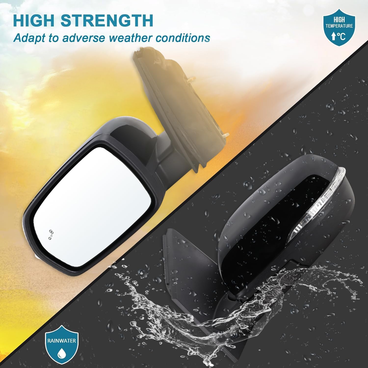 Left Driver Side Mirror Fits 2015 2016 2017 2018 2019 2020 2021 2022 2023 2024 Ford Edge With Manual Folding Heated Turn Signal Puddle Light Blind Spot Black Replace#JT4Z-17683-FB(9Pins)