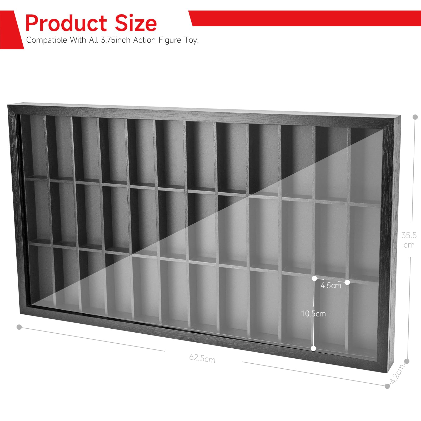 SIXPOINTS Collectors Showcase Box, 36 Compartments - Wall Mounted Toy Wooden Display Case Organizer Storage Rack For all 3.75 inch Action Figure toy Such as GI Joe/Star Wars /Marvel /Dc Figure Toy etc