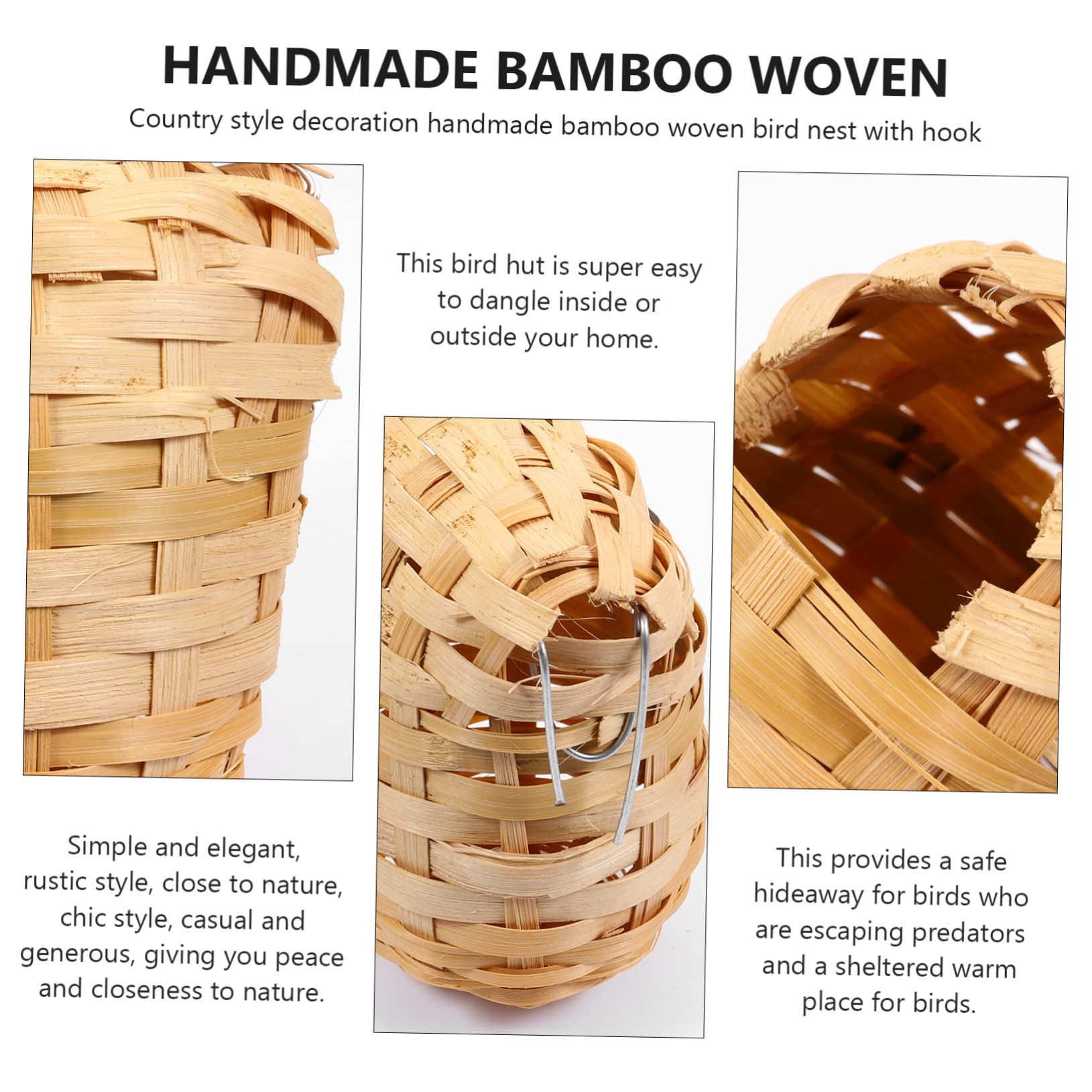 SUPVOX 6 nidos de pájaros de bambú hechos a mano para jaulas, casa de pájaros para balcón, casa de pájaros para refugio cálido, jardín, tejido a mano, manualidades, nido de pájaro natural