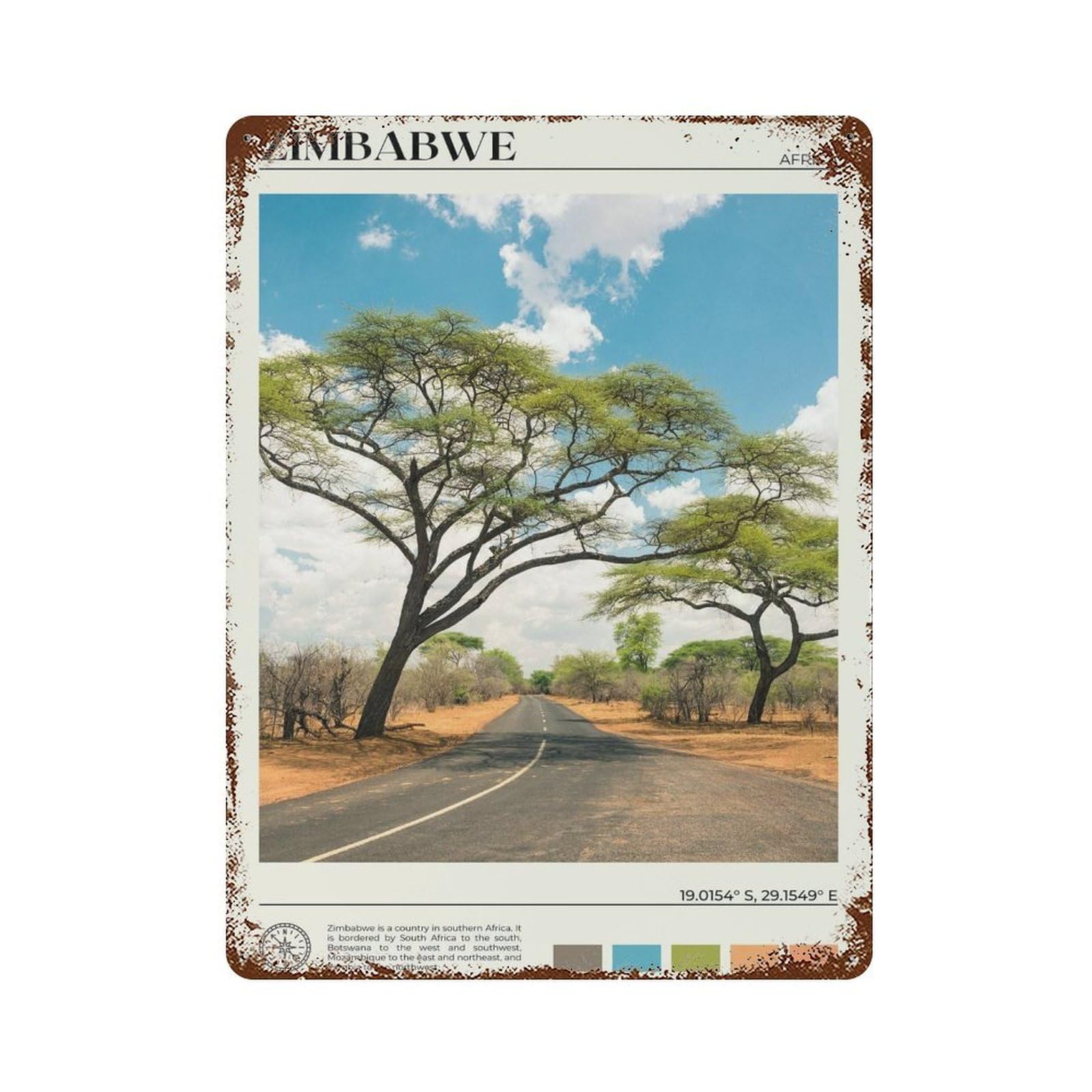xiaoxiaoshen Real Photo Zimbabwe Decor Africa Wall Decor Art Metal Tin Poster Modern Home Decor Art Home Bar Shop Decorations Vintage Sign 40x30cm