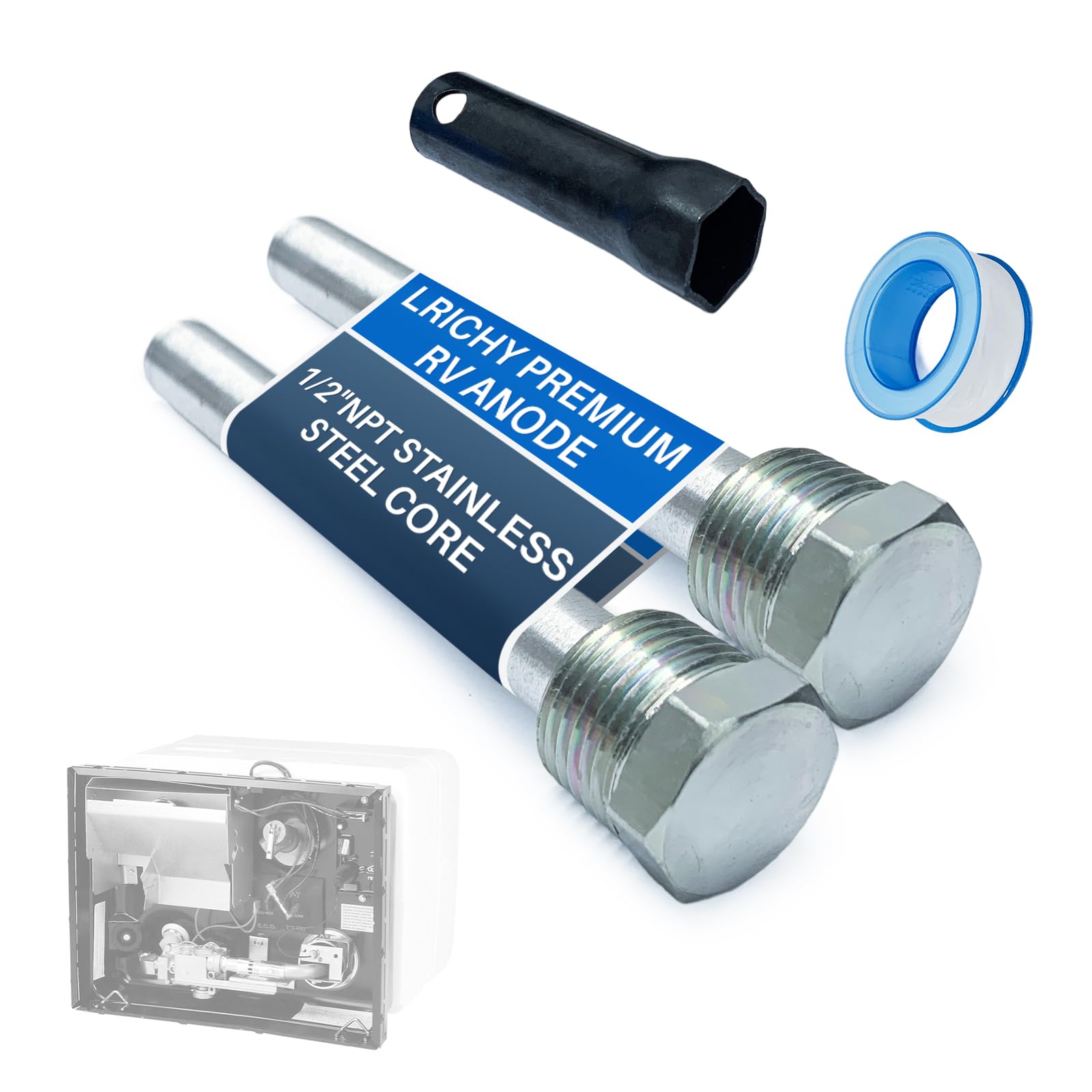 Anodo di ricambio per scaldabagno NPT RV da 11,4 x 1/2" per tappo di scarico del serbatoio Atwood 91857, 2 pezzi, testa esagonale resistente alla ruggine, ammorbidisce la scala dura e mantiene