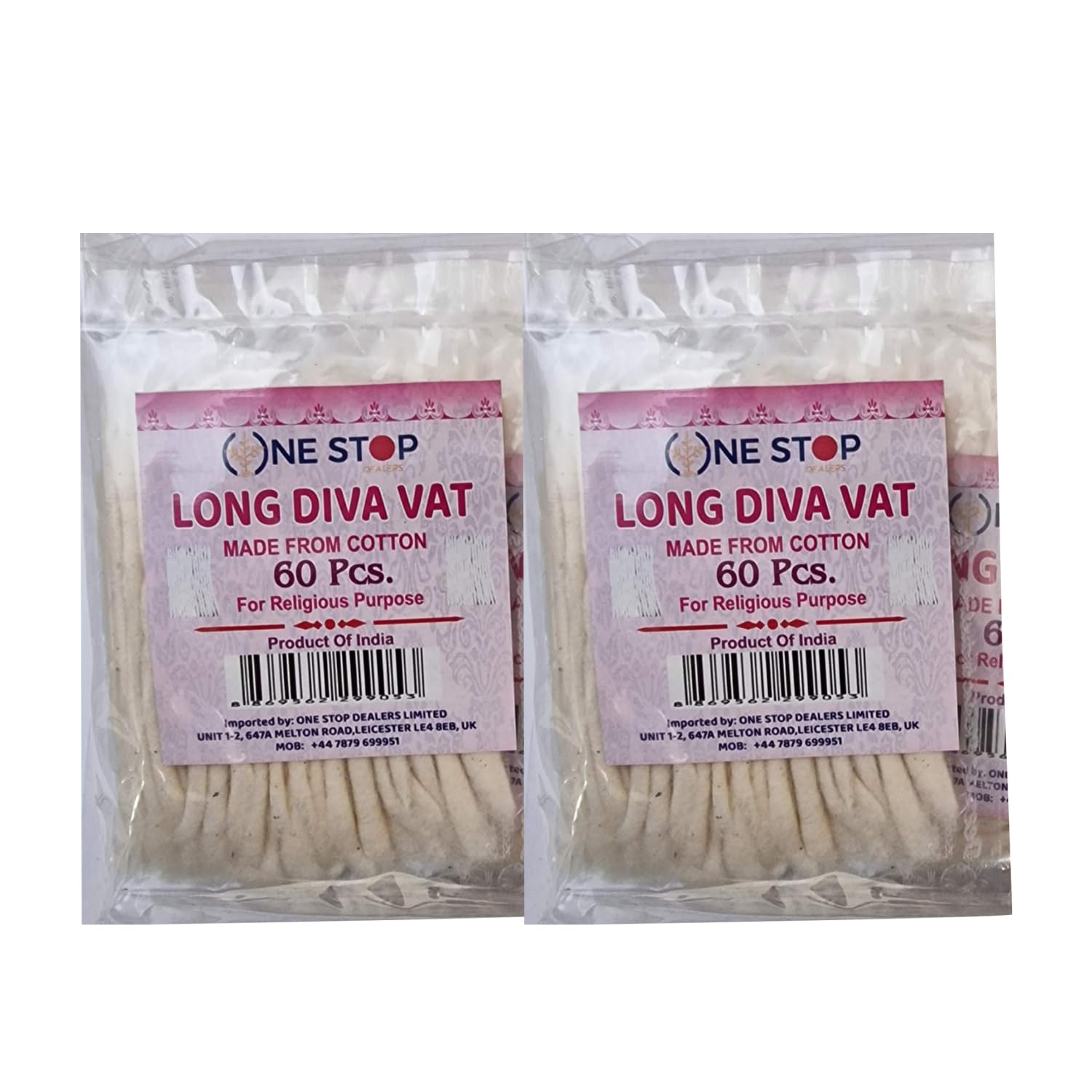 One Stop Dealers - Long Diva Vat 60pcs for Diwali - Handcrafted Indian Diyas for Festive Décor - Traditional Craftsmanship - Classic Long Shape - Dipping in Ghee or Oil (Pack of 2)