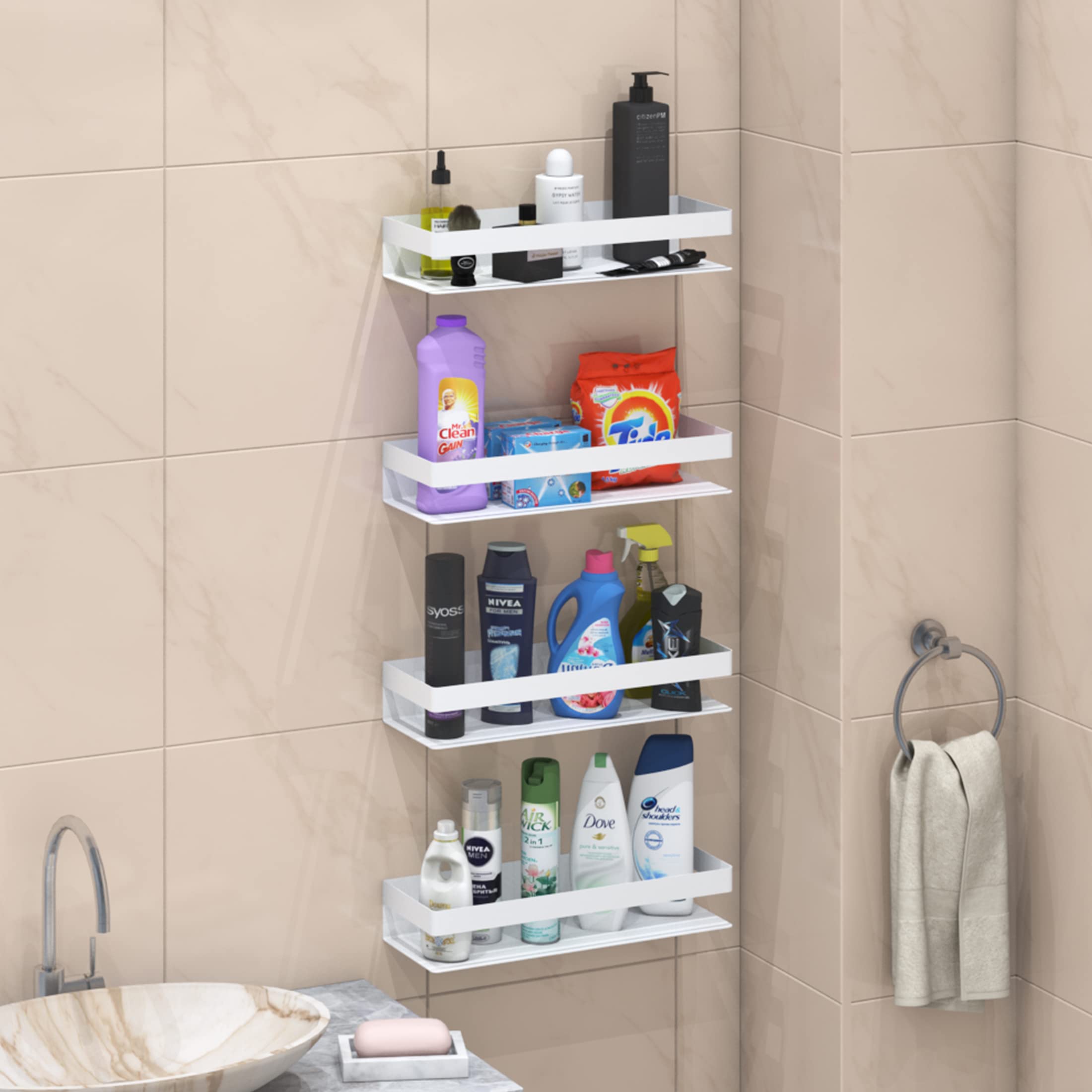 Klaxon Metal Imperial Wall Mount Bathroom Kitchen Shelf Rack (14 * 5 inches, White, Set of 4) (B09PBM4S27) Amazon Price History, Amazon Price Tracker