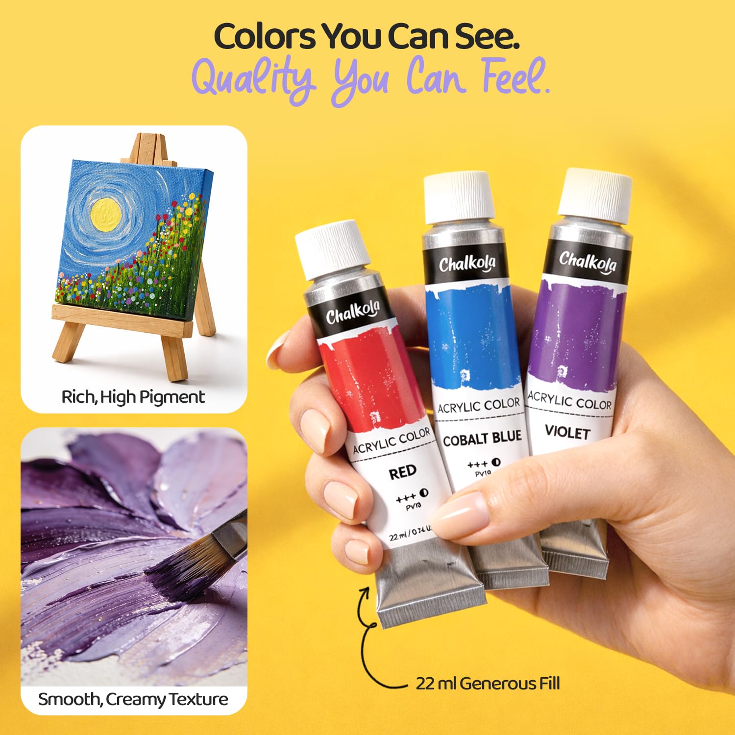 Chalkola Set di colori acrilici per adulti e bambini, kit da 56 pezzi per pittura su tela con 32 colori (22 ml), 10 pennelli, 10 tele, cavalletto da tavolo, tavolozza, coltello, forniture