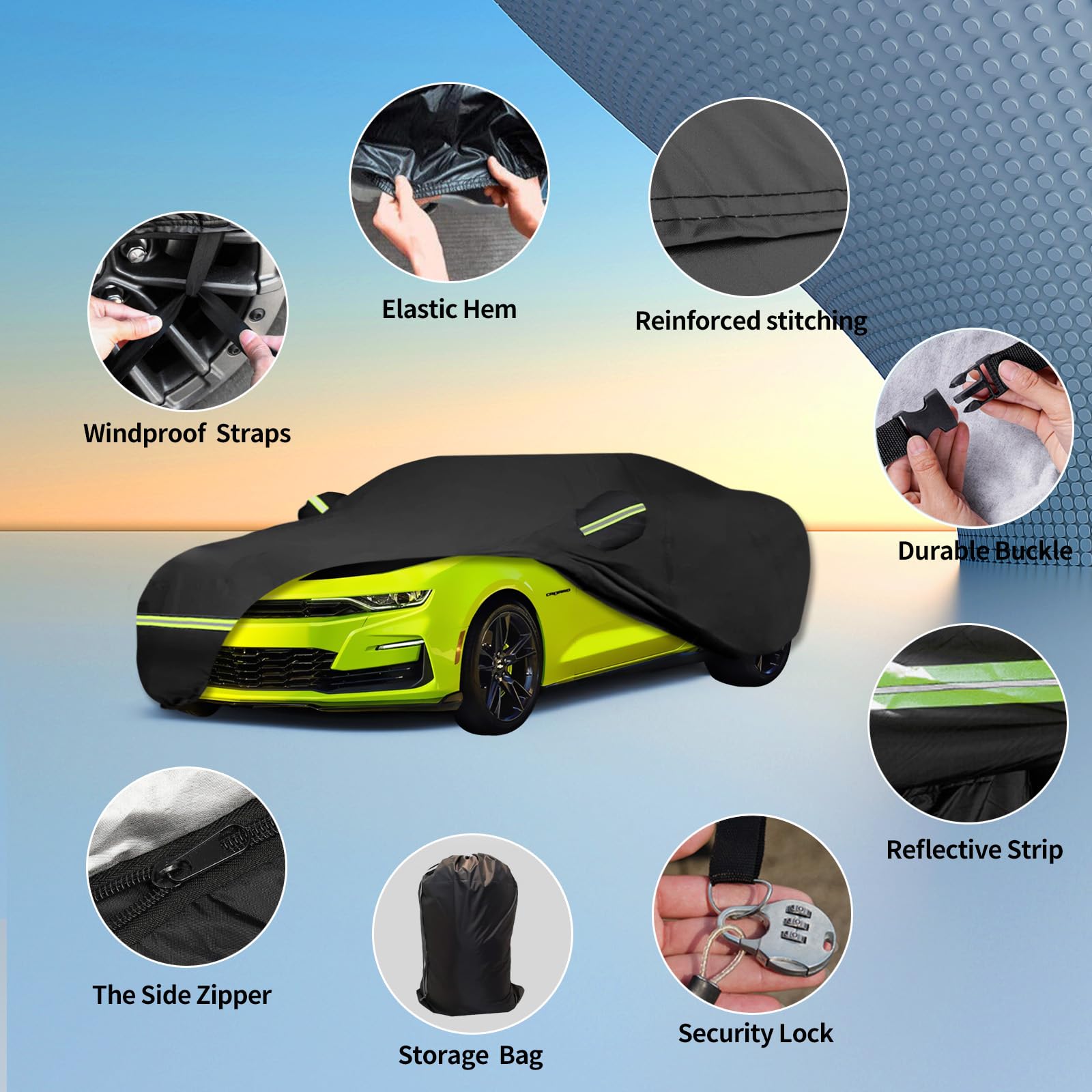 Waterproof Car Covers Fit for 2010-2023 Chevy Camaro Black Custom Heavy Duty Waterproof All Weather Protection Outdoor — view 2
