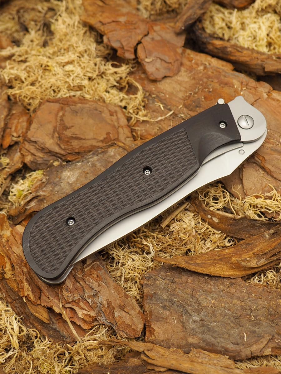 HOKC Ofitsersky | 310-250203 | Pocket Knife, EDC Knife by Official Dealer - Designed by Russian Master Igor Skrylev - Liner Lock, Textured Wooden Handle, Brass Flat Washers, One-Sided Thumb Stud, Long and Durable AUS8 Stainless Steel, Matt Finished - Ideal for Camping & Hunting