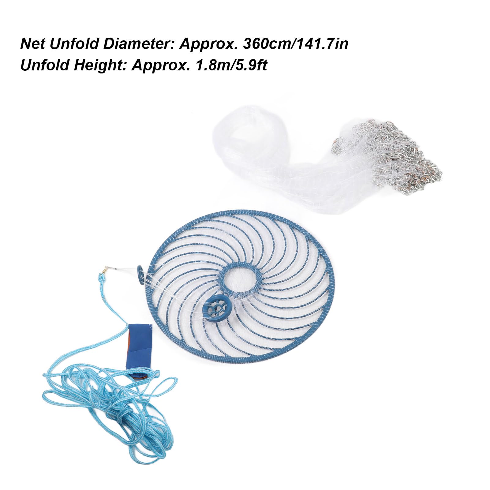 Rete da pesca lanciata a mano da 360 cm Rete da spargimento in nylon resistente per gamberetti, granchi, aragoste, cattura in acqua salata, accessori per la pesca d'acqua d