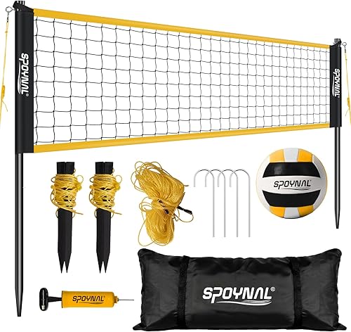 Miniatura 10 de Red de voleibol portátil para patio trasero y playa, juego de voleibol al aire libre de 20 pies/32 pies con altura ajustable (8 pies/7.8 pies/7.4