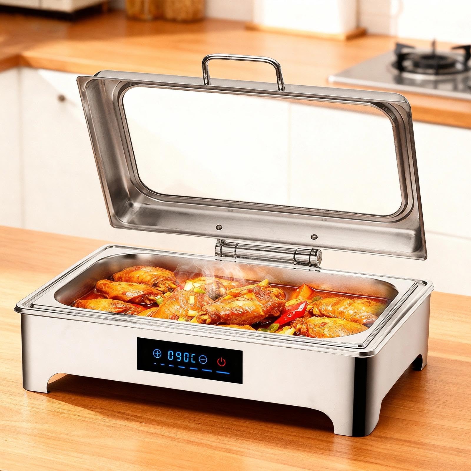 9L Calentador de Buffet de Acero Inoxidable, 400W 220V (1/1) | Chafing Dish Electrico, Calentador de Comida Buffet Electrico con Control Inteligente de Temperatura para Buffet, Catering