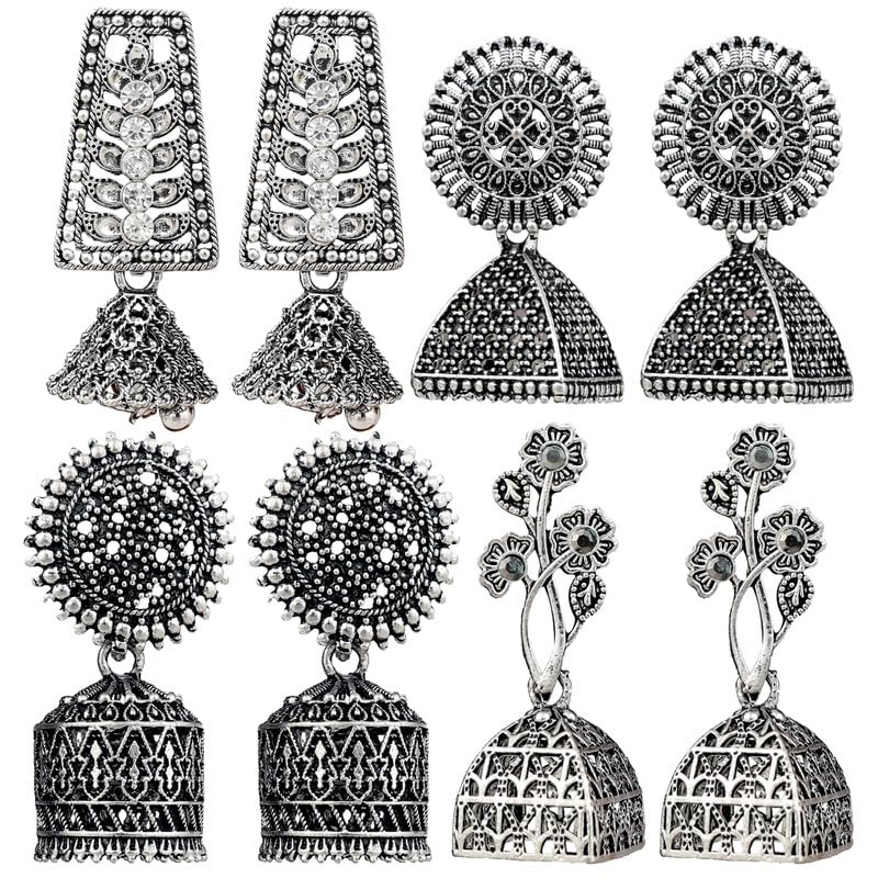 Fashion Frill Earrings For Women Silver Plated Jewellery Floral Earrings Combo Jhumka Jhumki Earrings For Women and Girls Pair of 4 (B0CJ71D6SC) Amazon Price History, Amazon Price Tracker