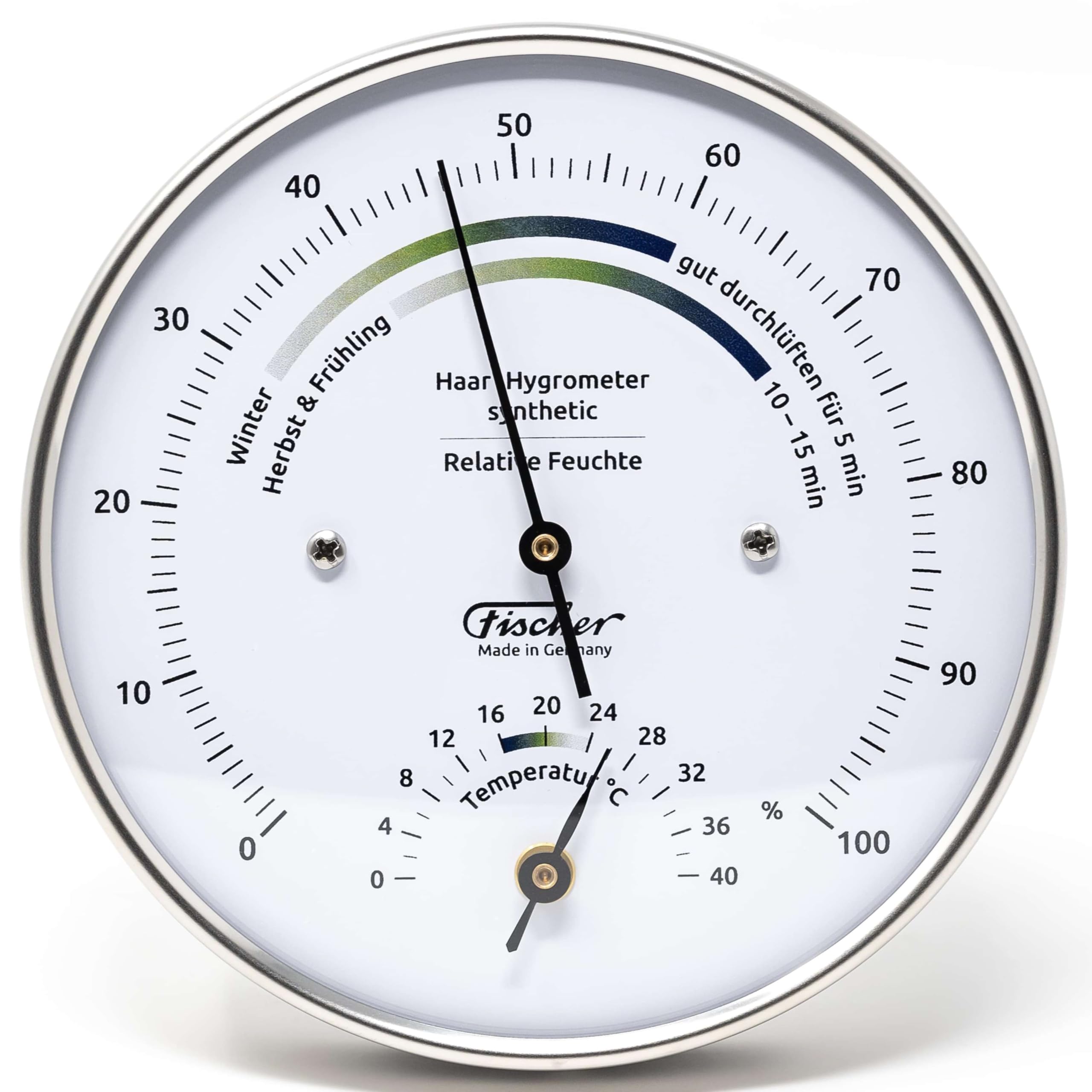 Fischer 122.01HT-01, hygromètre et thermomètre d'intérieur, acier inox