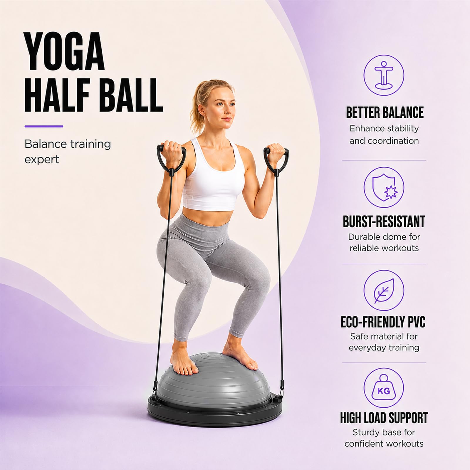 Piłka balansowa 58 cm, trener piłki do jogi z pompką, 2 taśmy fitness