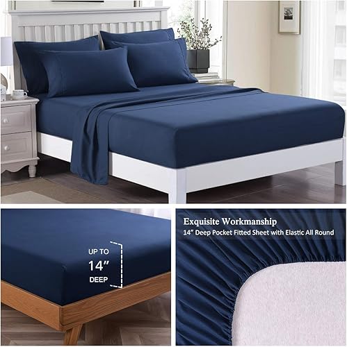 Miniatura 3 de JML Juego de sábanas de 6 piezas tamaño King con bolsillo profundo de hasta 14 pulgadas, microfibra de lujo serie 3000, suave, transpirable,