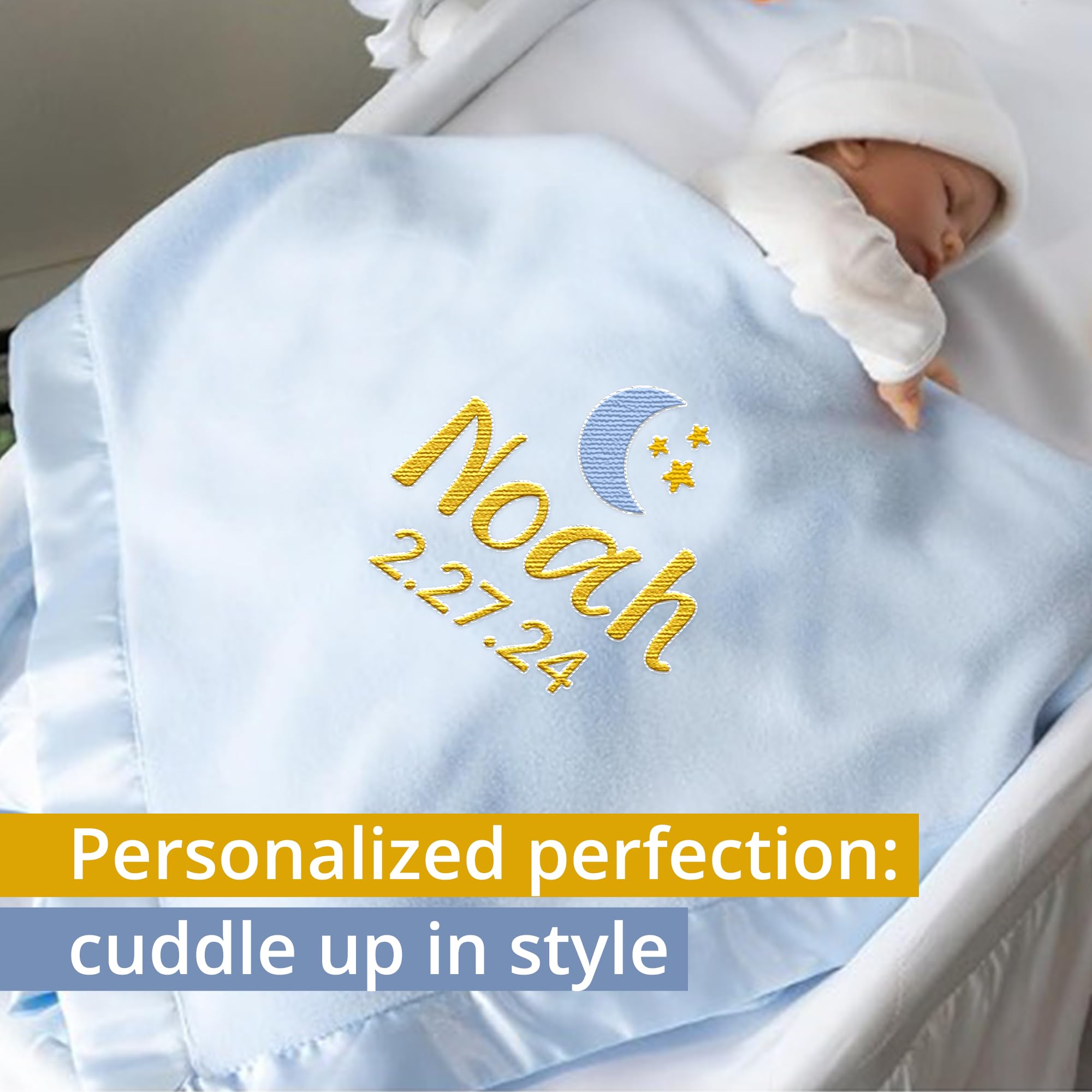 Ships Next Day Personalized Baby Blanket with Embroidered Name - Soft Customized Baby Blanket for Boys and Girls Made in USA - Personalized Custom Blanket with Name - Blue