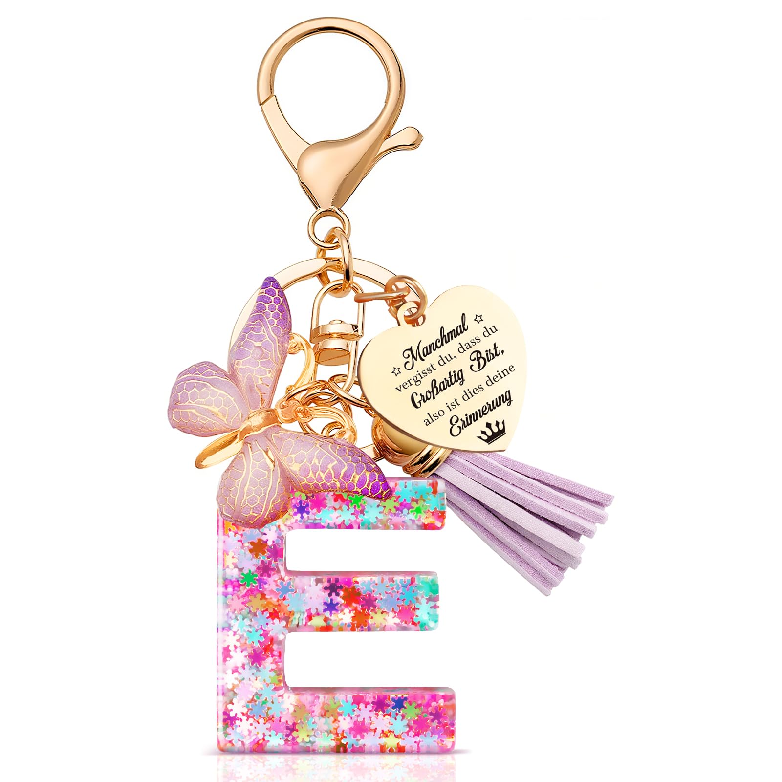 Anruzon Schlüsselanhänger Mädchen - Buchstabe Schlüssel - Anhänger Schmetterling Schlüsselanhänger - Weihnachten - Einschulung Geschenk - Keychain Geschenk für Kinder, Mädchen, Frauen