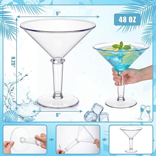 Miniatura 2 de 4 vasos de plástico gigantes de Martini de 48 onzas, jarrón grande de vidrio de Martini de 48 onzas, contenedor floral de frutas, decoración de mesa
