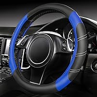 CAR PASS Line Rider Microfiber Leather Steering Wheel Cover - Universal Anti-Slip Fit 14.5-15 Inch for Cars Trucks SUVs (Black-Blue)
