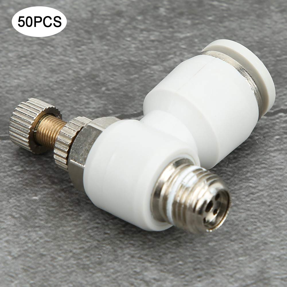 50 unidades de válvula de control del flujo de aire, válvula de aceleración neumática con conector rápido SL8-01, cuerpo de latón niquelado, conexión de un solo toque para cilindro