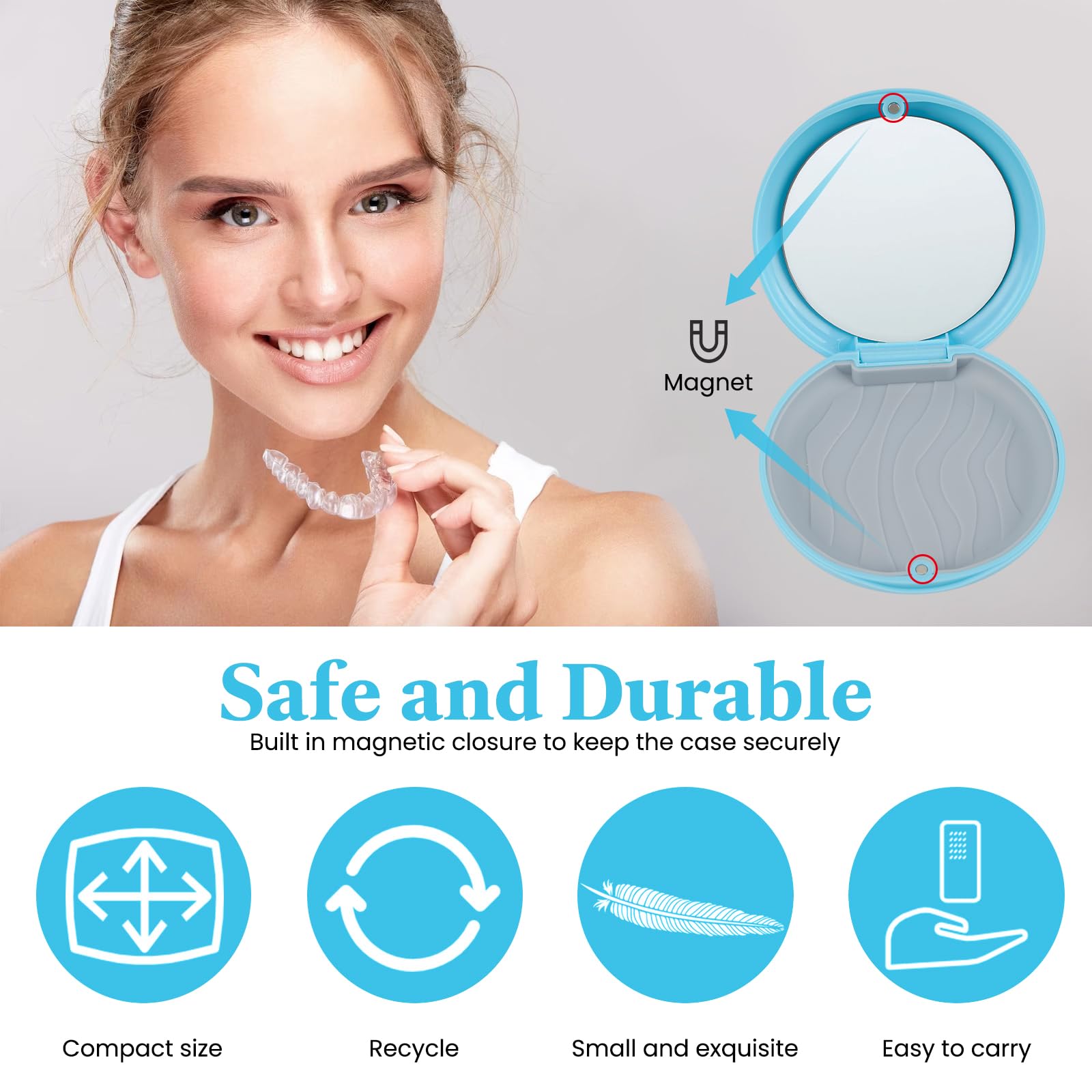 Caja Férula Dental con Herramienta de Eliminación de Alineadores y Masticador Invisible, 2 Piezas, Apto para Ortodoncia (Azul+Negro)