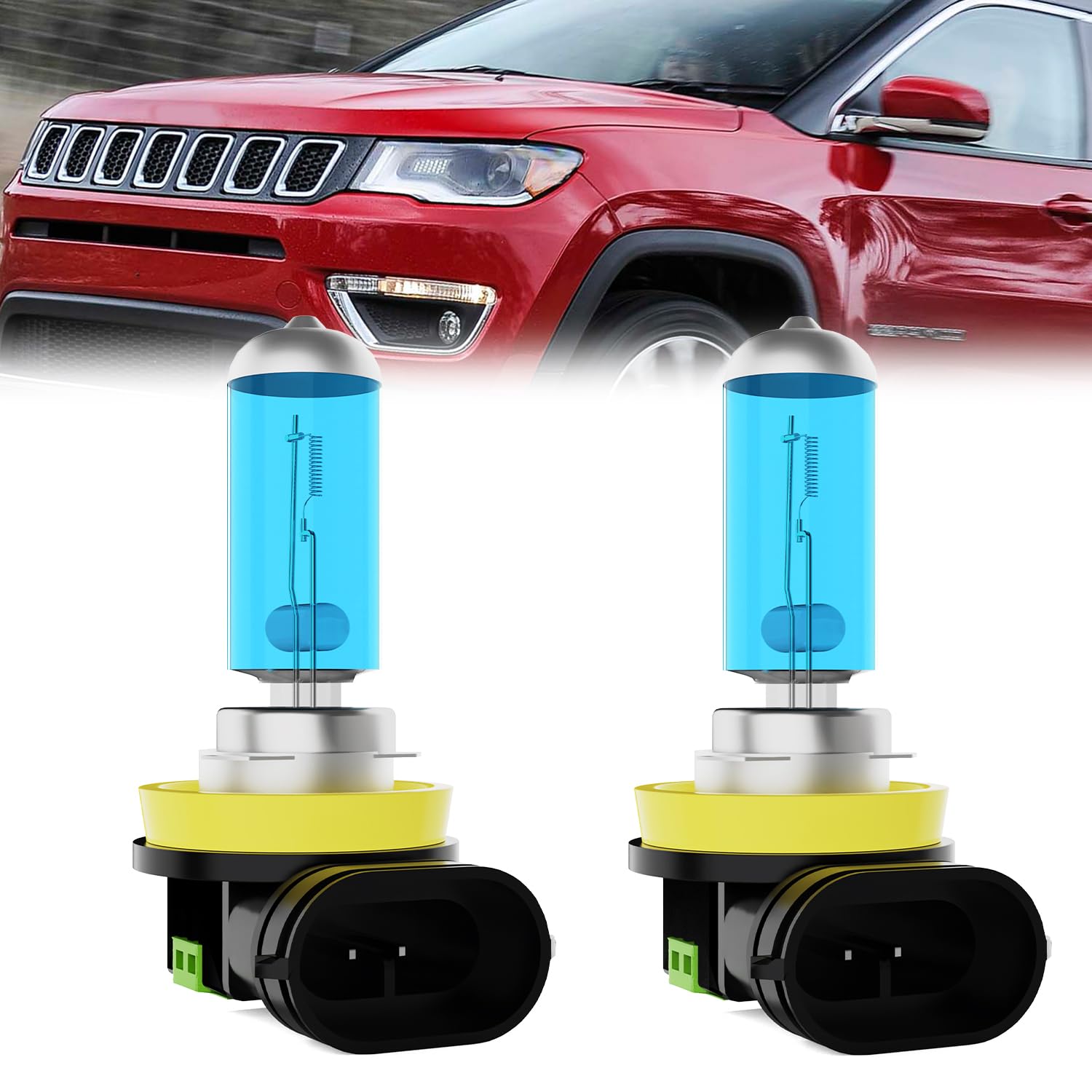 Fog Light Bulbs Fit For Jeep Compass 2014-2018, H11 Fog Lights Halogen Bulb, 6000K White Light, Plug and Play, Pack of 2