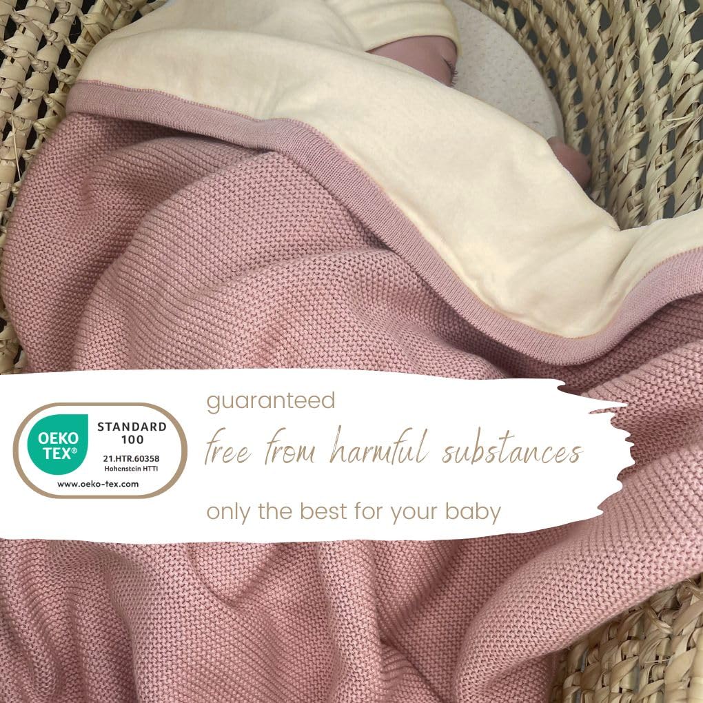 DIKOS® Warm Baby Blanket Winter Dusky Pink Cuddly Soft Winter Blanket Cotton/Velour Oeko-Tex Pram Blanket with Border for Baby Girls First Equipment Newborn Blanket Gift for Birth - Image 4