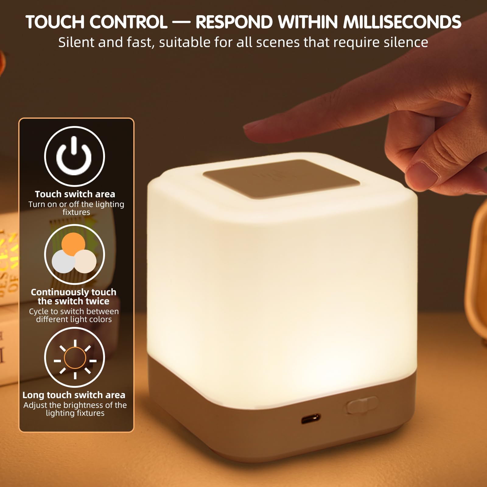 Touch Lamp for Nightstand Speech Control Bedside Lamp Touch Control for Bedrooms Smart Rechargeable Night Light Eye Caring — view 4
