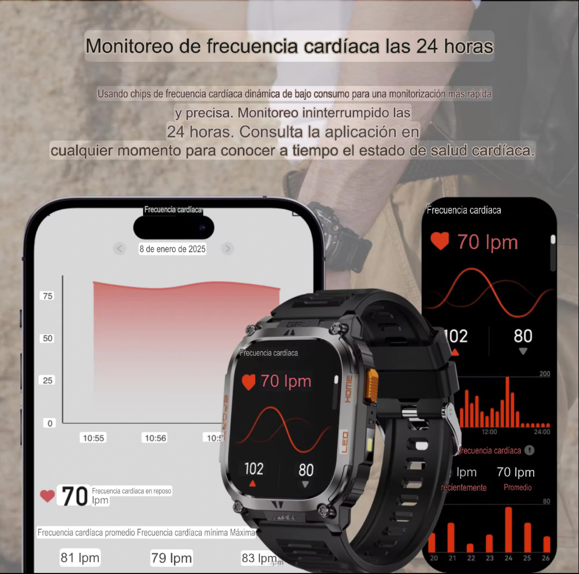 Reloj Inteligente Hombre Mujer GPS Deportivo QX18, Smartwatch con Monitor de Frecuencia Cardíaca, Oxígeno en Sangre, Brújula, Monitor de Sueño, Batería 630mAh
