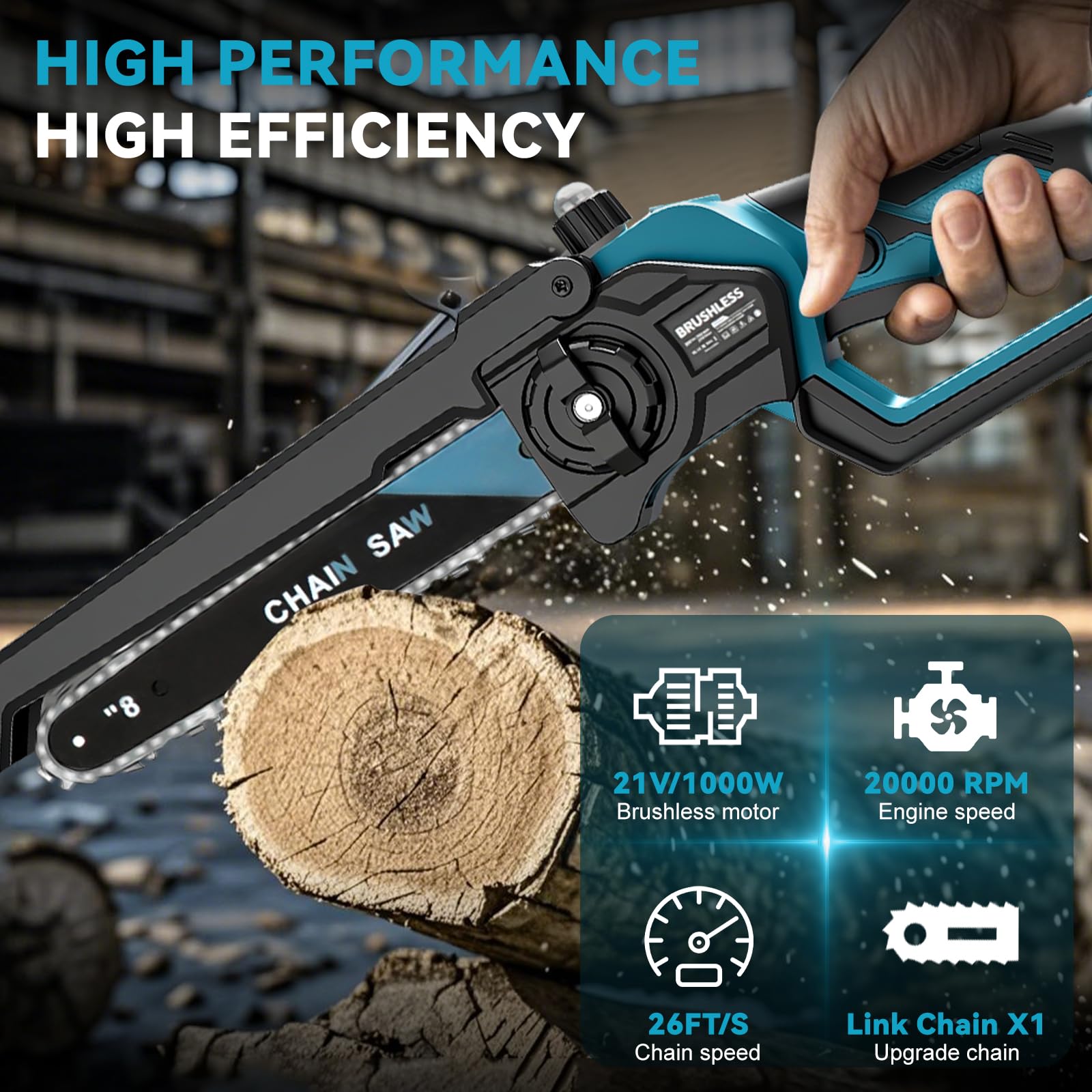 Motosierra de 8 pulgadas con barra de extensión de 8,5 pies, 2 pilas, motor sin escobillas, aceite de cadena automático, motosierra eléctrica para madera de jardín, tijeras de árbol, corte de madera