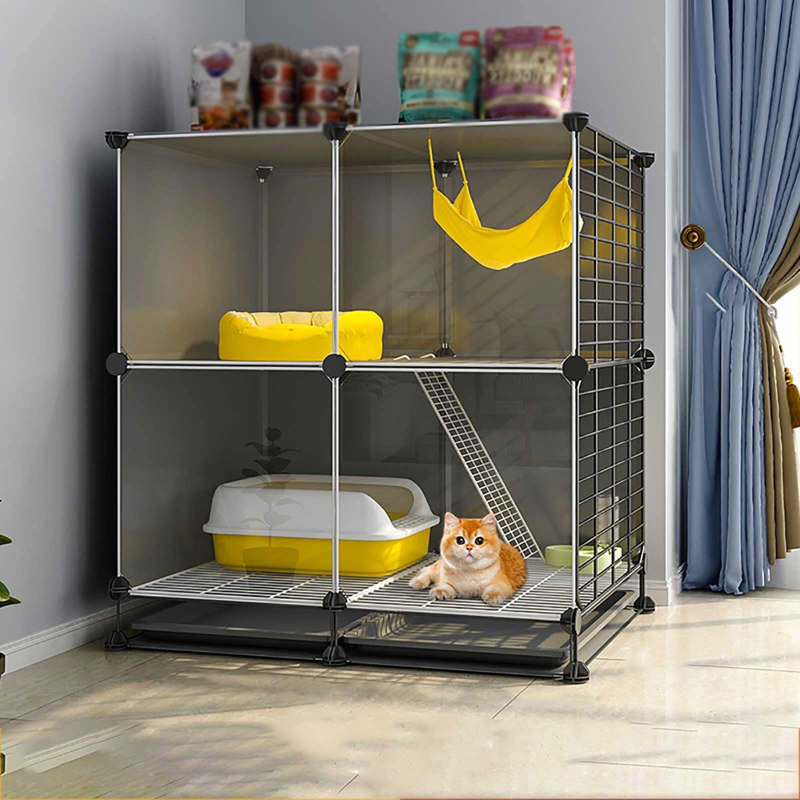 Enclos pour chat démontable avec lit suspendu et rampes de jeu