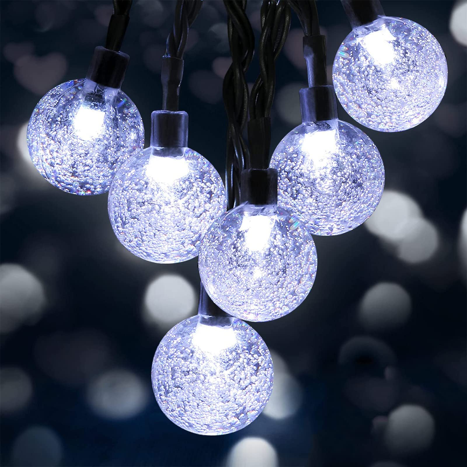Łańcuch świetlny solarny, kryształowe kulki IP65, wodoodporne, 60 diod LED 11 m, oświetlenie zewnętrzne do aktualizacji paneli słonecznych, 8 trybów oświetlenia wewnątrz, na zewnątrz, do domu, ogrodu,