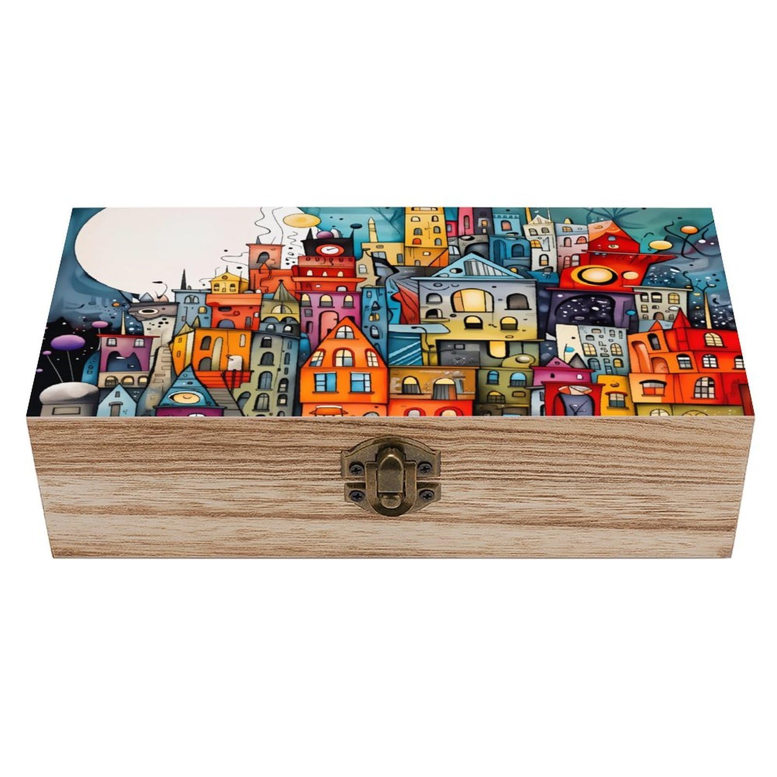 asbwuo Comic City Vintage Wooden Keepsake Box