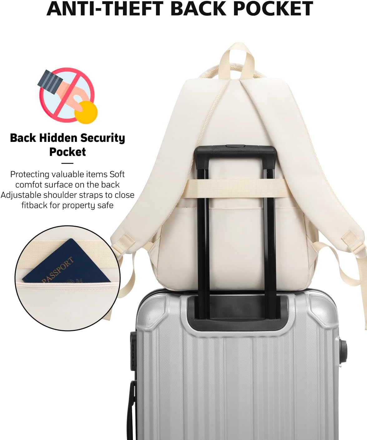 Cute Backpacks for Girls, Teens Aesthetic High School Laptop Backpack College Student Women Bookbag, Mochilas Escolares para Niñas, Beige - Image 5