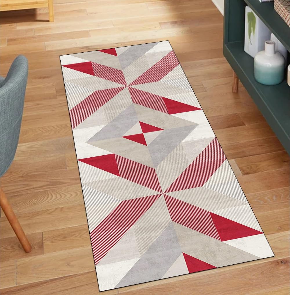 Chemin de couloir antidérapant rouge contre les glissades tapis lavable patchwork 50 x 500 cm