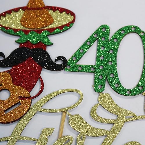 Miniatura 8 de Decoración para tartas de fiesta de 40 cumpleaños, fiesta de cumpleaños 40, suministros para pastel de chile con purpurina, fabulosos cuarenta
