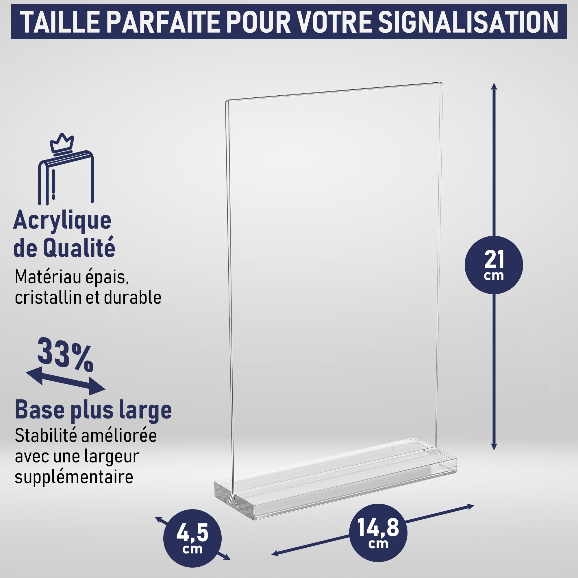 Dasher Products Porte-menu A5 en acrylique double face, lot de 6 – Présentoir de table forme T, chargement par le bas - Carte menu restaurant, photos, numéros de table - Hôtel, café