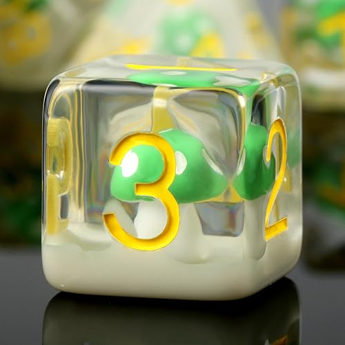 Miniatura 5 de DNDND - 7 dados de resina para DND de hongos con bolsa de terciopelo para juegos de rol de Calabozos y Dragones y juegos de mesa (hongos verdes)
