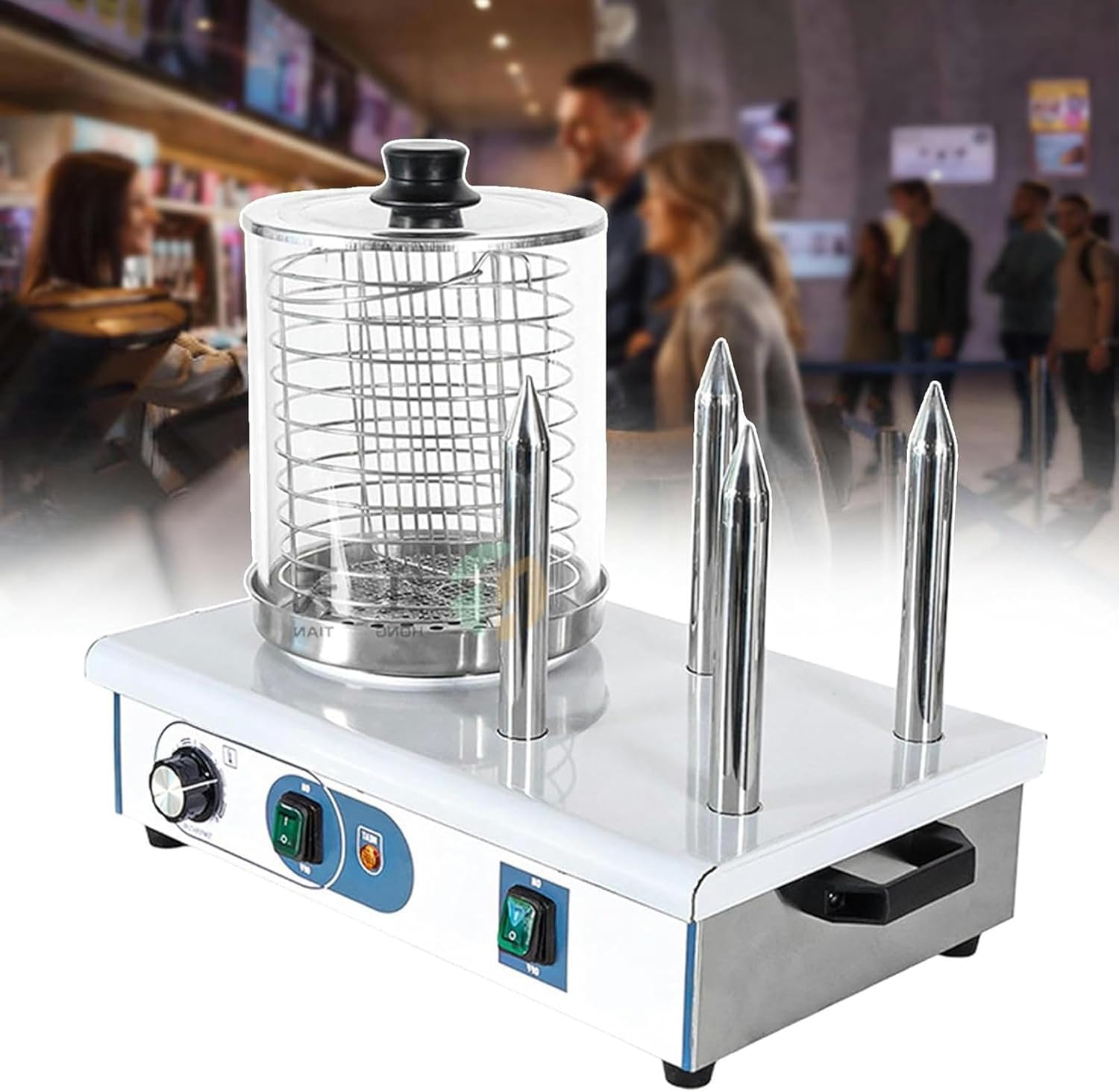 Hot Dog Steamer Sausage Grill Cooker, Professional Electric Hot Dog Warmer with Portable Handle, Bun Warmer Machine