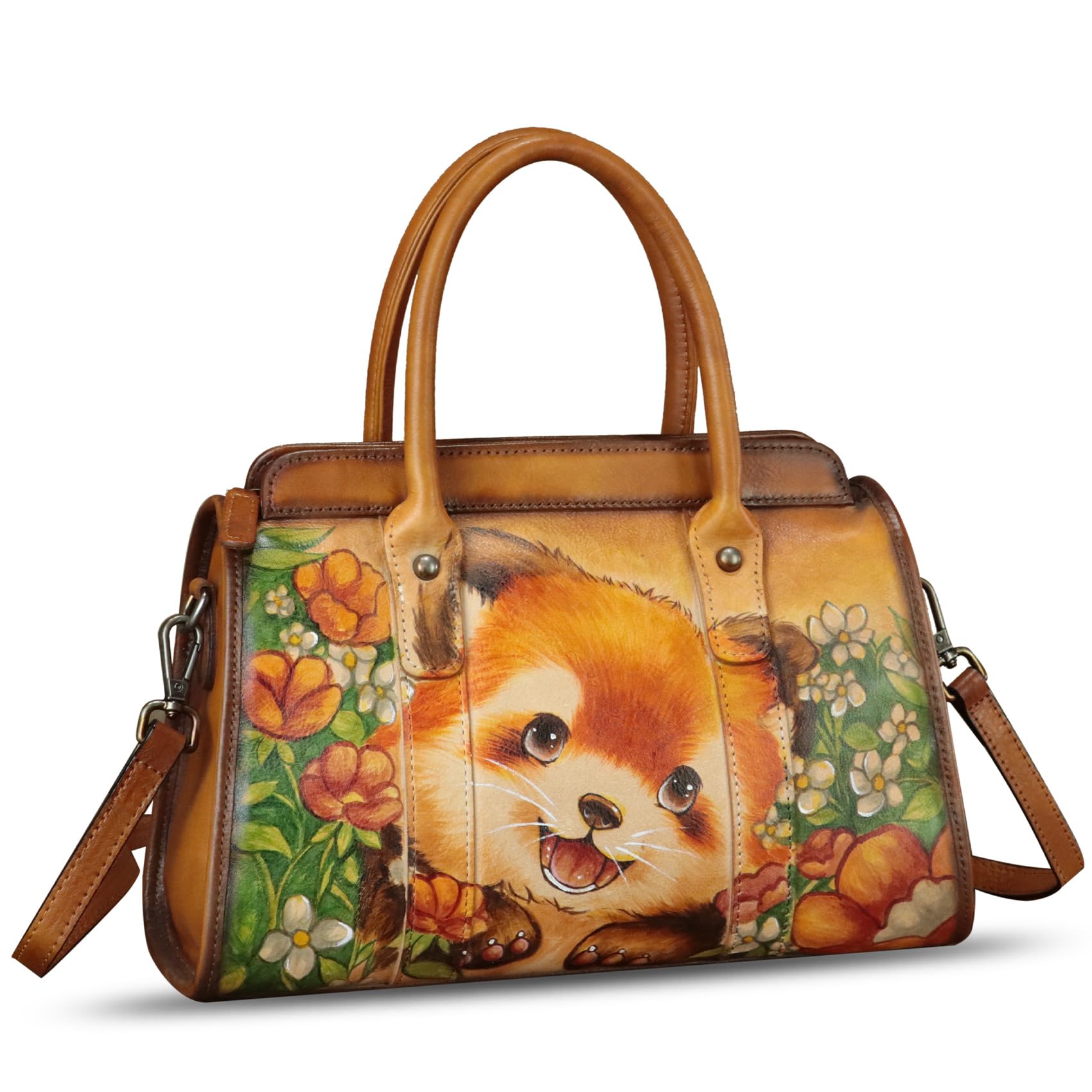 Genuine Leather Satchel for Women Hand Painted Handbag Purse Top Handle Bags Handmade Purse Crossbody Tote Bag